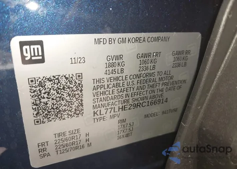 2024 Chevrolet Trax Fwd Lt z USA, uszkodzony, nr VIN KL77LHE29RC166914